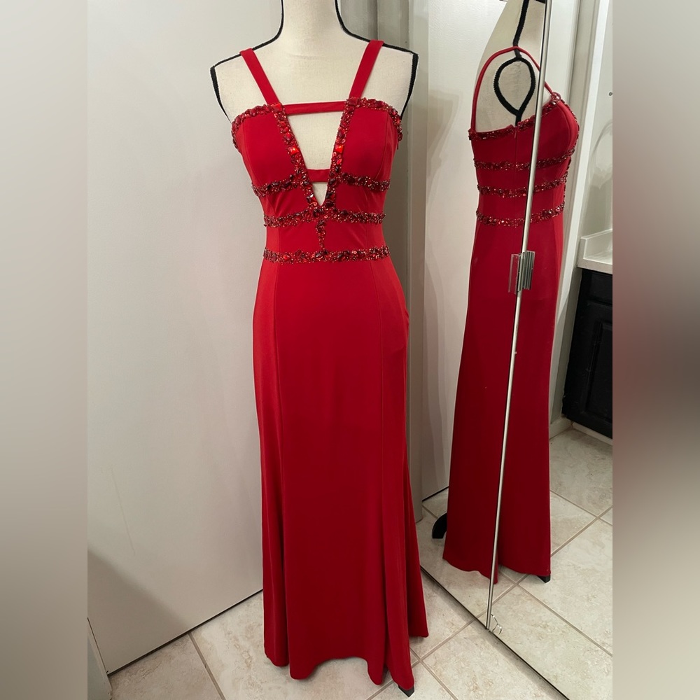Sexy red long evening gown